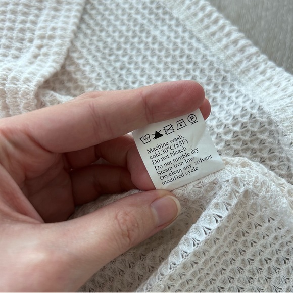 Cream Loose Knit Sweater w Lace Sleeves Crew Neck Sz L - Picture 5 of 7